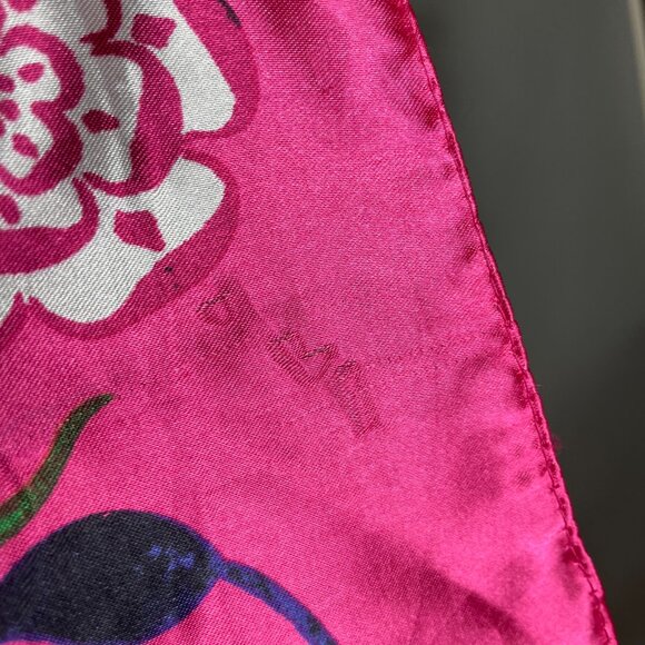 Bright Pink Floral Scarf Horses Birds Maximalist Polyester Square Vibrant Colors - Picture 11 of 13